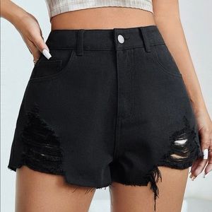 SHEIN High Waist Raw Hem Denim Shorts